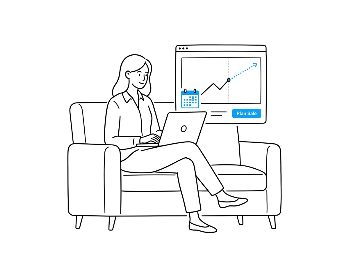 Person reviewing a sales forecast chart with a projected 4-day sale on a laptop