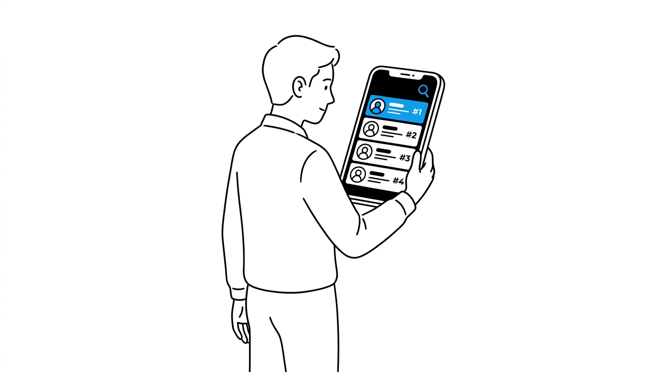 A founder checks a ranked list of relevant creators on a phone before outreach